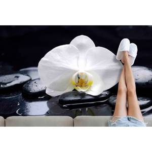 Tapis imprimé : Design moderne Orchid Spa Stones pour salon, avec tapis à poils doux - Product Image 2