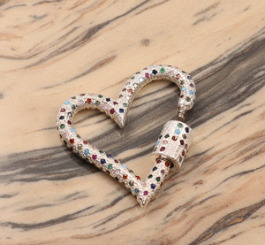 Pendentifs breloques en argent sterling 925 avec fermoir mousqueton en forme de cœur, sertis de zircone cubique multicolore, collier tendance, produit en vrac - Product Image 5