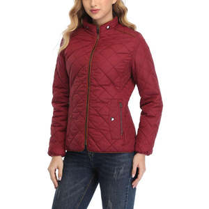 OEM Women's Quilted <b>Jacket</b> Lightweight Stand Collar Zipper Padded Sportswear Windbreaker <b>Jacket</b> <b>Red</b> Coat Outdoor <b>Jackets</b> - Product Image 1