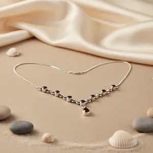 Collar de Plata con Cuentas Finas de Granate para Mujer - Product Image 3