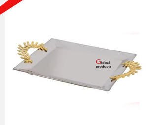 Bandeja de Servicio con Acabado Plateado y Diseño de Hojas para Hotel, Restaurante y Bar - Product Image 1