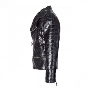 Crocodile Embossed Leather Jacket For Men's <b>Cow</b>-skin With <b>Croc</b> Print Biker Jacket Top - Product Image 3