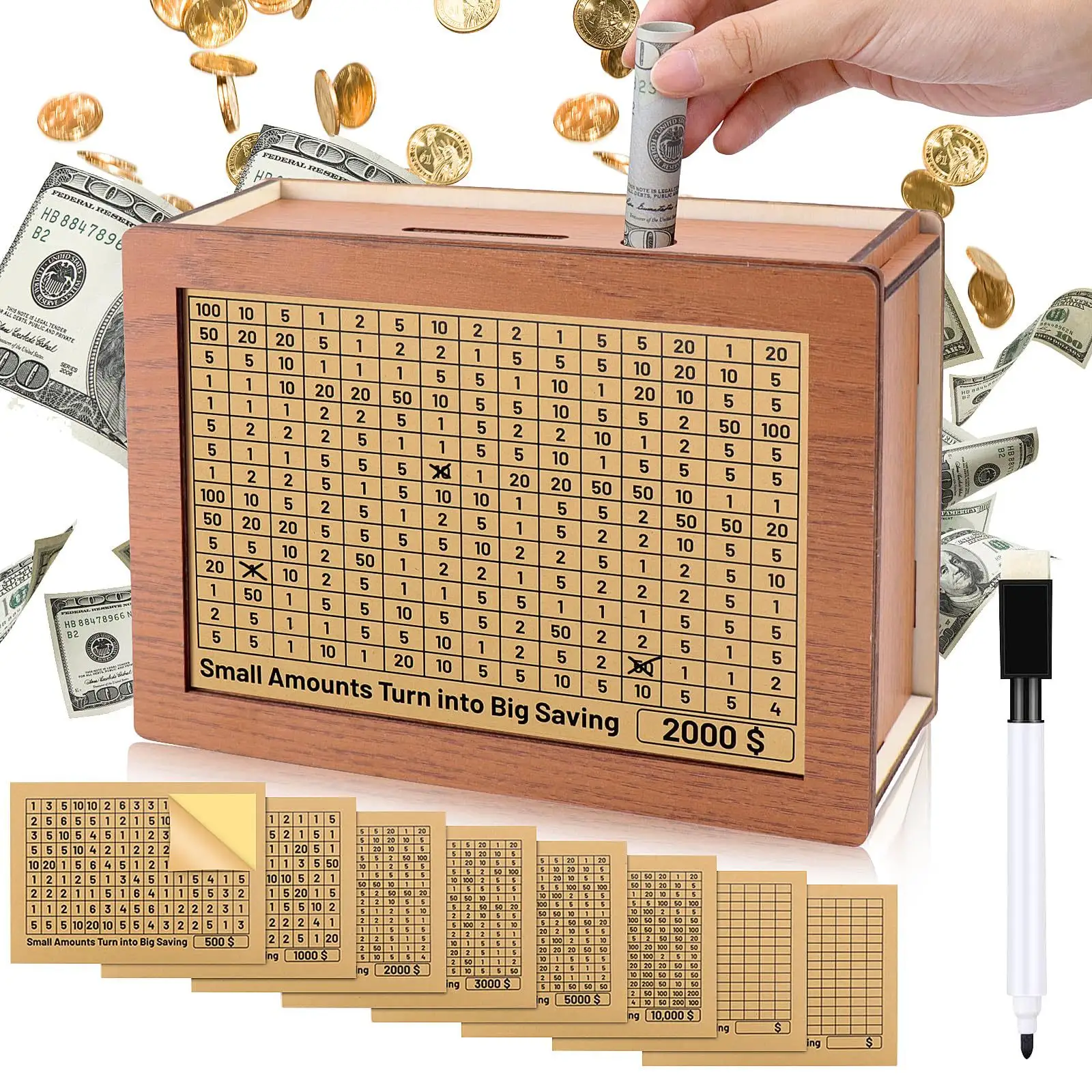 Ретро многоразовая Копилка декоративный орнамент с денежными целями и цифрами для скрещивания деревянная копилка