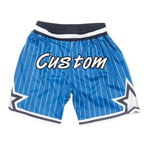 Alta calidad azul y blanco rayas cordón cremallera bolsillos malla transpirable baloncesto Pantalones deportivos pantalones cortos DDP envío - Product Image 1