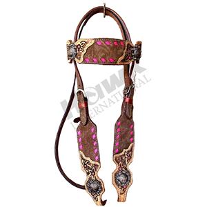Venta al por mayor de calidad superior nuevo diseño productos de cuero de caballo Western Headstall Buck Stitch herramientas Headcollar precio competitivo - Product Image 1