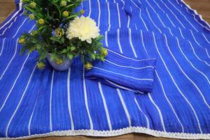 Vêtements de soirée de créateur Georgette avec séquence Crochet dentelle travail couleur bleue Saree pour femmes qualité d'exportation grossiste de Surat - Product Image 5