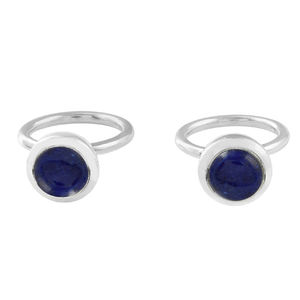 Anillo apilable de plata de ley S925 superventas con ajuste de bisel clásico de diamante de piedra preciosa de lapislázuli natural para fiestas de bodas - Product Image 2