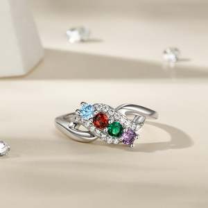 Jeulia Family Birthstone Swirl Cluster <b>Ring</b> in Sterling <b>Silver</b> for Anniversary - Product Image 4