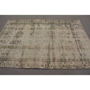 Alfombra Turca Vintage Beige Azul 5,2 X 7.6ft Lana Hecha A Mano con Pelo de Felpa Altura Forma Rectangular Patrón Abstracto para Dormitorio - Product Image 3
