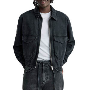 Nouveauté 100% coton Hiver Vintage Personnalisé Délavé au soleil Col montant Logo avant Veste en jean pour homme Mécanicien ouvrier - Product Image 2
