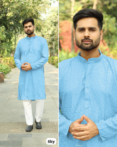 Chikan tradicional trabajo seda Kurta elegante estilo Formal para seductoras ocasiones de fiesta ropa india y paquistaní - Product Image 3