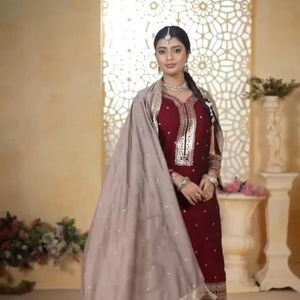 Vêtements traditionnels indiens Designer Party Wear Pure Chinon Thread & Sequence Embroidery Top Bottom With Heavy Work Dupatta Suit - Product Image 1