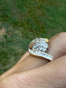 Anillo de cóctel de oro macizo de 14k con diamante natural de 1ct talla baguette, banda ancha, diseño en zigzag, de lujo, certificado, moderno. - Product Image 3