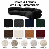 Canapé modulaire sectionnel noir en tissu bouclé, design minimaliste moderne, écologique et durable, pour salon