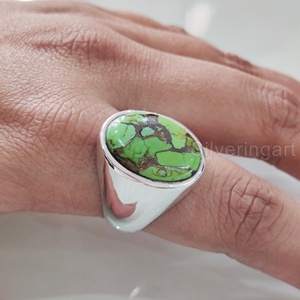 Vente en gros de bagues pour hommes, pierres précieuses turquoise et cuivre vert naturel, bague de naissance de décembre, bijoux fins gitans, bague en argent sterling 925 - Product Image 3