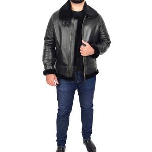 Veste en cuir réversible à la mode pour homme, confortable, entièrement noire, en laine professionnelle pour l'hiver, respirante, look tendance - Product Image 2