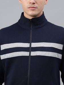 Chándal Deportivo Informal de Algodón Azul Marino Unisex Personalizado OEM con Franjas Reflectantes en el Pecho, Transpirable y Cómodo para Otoño - Product Image 2