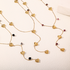 流行不锈钢实心心形长吊坠项链女式毛线链不褪色不过敏饰品批发时尚 - Product Image 2