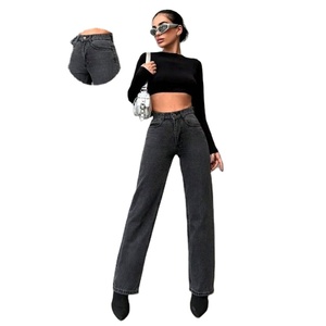 Jean en denim gris élégant et luxueux pour femme, coupe large, taille haute, ample, en coton écologique, taille 26-40 - Product Image 3