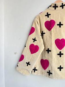 <b>Beige</b> Pink Suzani Embroidery Velvet Quilted <b>Jacket</b> Handmade Cotton Winter Coat for <b>Women</b> Stylish Lightweight Outerwear Gift Idea - Product Image 6