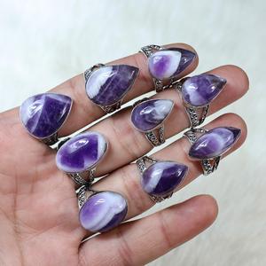 Natural púrpura Chevron amatista anillos de piedras preciosas joyería Boho diseñador Collet anillos joyería piedra preciosa cabujón - Product Image 4