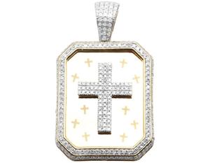 Colgante religioso de diamante helado con diseño cruzado chapado en oro amarillo plateado 925, regalo perfecto para hombres y mujeres - Product Image 1