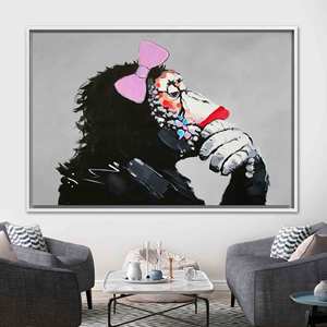 งานศิลปะบนผ้าใบพิมพ์ลาย: ตกแต่งผนังรูปคนและลิง - แนวศิลปะนามธรรมร่วมสมัย,1P:กรอบสีขาว - Product Image 1