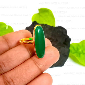 แหวนเงินแท้925ชุบทอง18K ไมครอนขนาด8x25มม. สีเขียวนิลรูปวงรีสำหรับงานแต่งงานและงานปาร์ตี้ - Product Image 5