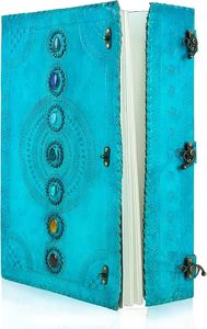Diario de cuero en relieve de siete piedras azul A6, cuaderno de papel hecho a mano, cuaderno de bocetos de viaje Vintage Retro, diario de pintura de Color de agua - Product Image 3