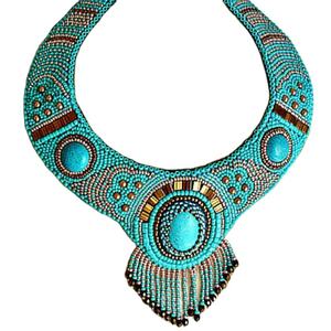 Custom Multi Color <b>Beads</b> & Resin Wedding Party Necklace with Blue Resin Pendant - Product Image 5