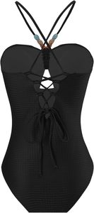 Maillot de bain une pièce pour femmes avec sarong 2025 Trendy Halter Lace Up Swimwear Color lock Coverup Vocation Outfit - Product Image 3