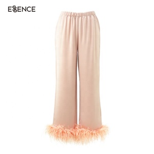 Womens Feather Party Nachtwäsche Set Zweiteiliges Homewear Top und Hosen Chic Straußen besatz Langer Pyjama - Product Image 4