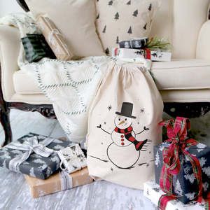Bolsas de Algodón con Diseño de Muñeco de Nieve y Santa Claus para Navidad, Decoraciones Festivas, Bolsas de Regalo Navideñas, Bolsa con Cordón Ajustable de Tamaño Personalizado, Reutilizable - Product Image 2