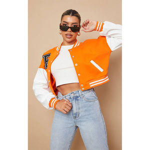 Chaquetas de béisbol con letras personalizadas para mujer Otoño Invierno forro de lana transpirable bordado liso teñido chaqueta Varsity para mujer OEM - Product Image 1