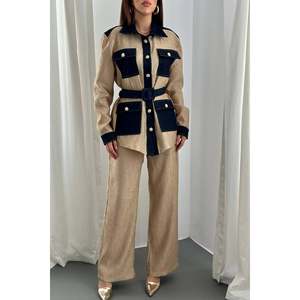 Yellow Piping Detailed Pocket Shirt and <b>Trousers</b> Set - Yellow - Product Image 5