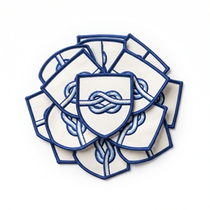 Custom Patch Brand Supplier Hexagon Morning Glory Light Blue <b>Flower</b> Badge White Twill Matching Border Iron On <b>Applique</b> - Product Image 3