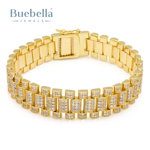 Fine Hip Hop Jewelry 15mm 18k Gold Plated <b>925</b> Sterling <b>Silver</b> VVS Moissanite Diamond Rollie Link <b>Bracelet</b> for <b>Men</b> - Product Image 1
