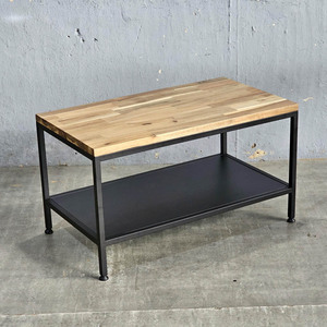 Table de salon design industriel à deux niveaux 80x50x45 cm Plateau en bois d'acacia avec pieds en fer Modèle TT68130 - Product Image 4