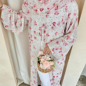 Nuovo di Fabbrica Abaya Musulmano da Donna in Chiffon a Doppio Strato con Stampa Floreale Stile Europeo Americano Dubai, Puro ed Elegante - Product Image 5