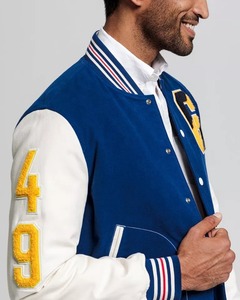 Veste de baseball unisexe en laine 100% avec manches en cuir véritable, patchs brodés chenille d'hiver personnalisés à capuche Varsity Letterman - Product Image 2