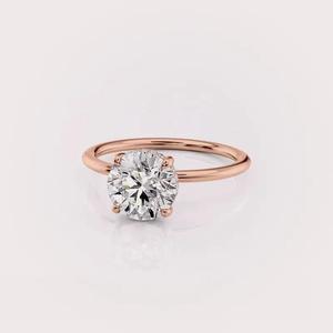 IGI Certified Round Lab Created Diamond Engagement <b>Ring</b> 9K White / Rose & Yellow Gold Hidden Halo Bridal <b>Ring</b> - Product Image 5