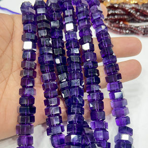 ลูกปัดควอตซ์อเมทิสต์สีม่วงธรรมชาติทรงเหลี่ยมเจียระไน ขนาดประมาณ 9-12 มม. ความยาว 14 นิ้ว - Product Image 2