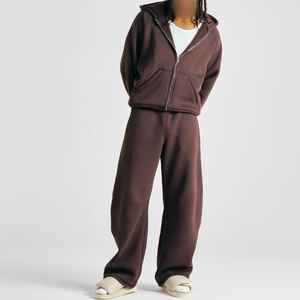 Conjunto Deportivo Informal Holgado de Felpa 100% Algodón Personalizado con Cremallera Completa, Sudadera con Capucha y Pantalones Deportivos Unisex - Product Image 5