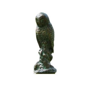 Búho de Metal con acabado de Pátina verde con pedestal, adornos de jardín de pájaros para jardín al aire libre, adornos decorativos de pájaros - Product Image 1