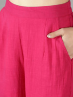 Ensemble coordonné 3 pièces vert tissé simple et formel avec veste Leheriya, haut rose fuchsia à nouer sur le devant et pantalon, pour femme/fille, grande taille, 100% coton