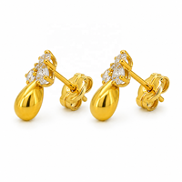 JJBRAVO Pendientes de Oro Sólido de 14k con Zirconia en Forma de Lágrima para Mujer, Diseño Elegante y Contemporáneo, Certificados por Terceros