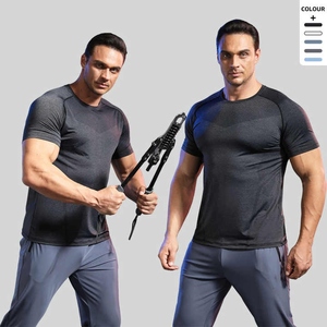 T-shirts de sport d'entraînement avec logo personnalisé pour hommes vêtements de sport en flanelle; vêtements de fitness d'été décontractés en nylon et polyester spandex imprimés - Product Image 2
