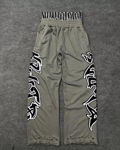 Pantalon de survêtement en coton 100% lourd, à double impression sur la taille, avec un effet délavé, pantalon évasé - Product Image 2