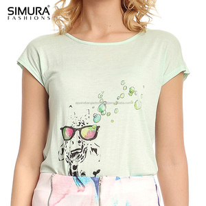 SIMURA FASHIONS Camiseta de Algodón para Mujer, Estampado Personalizado, Cuello Redondo, Manga Corta, Estilo Casual, Corte Regular, Talla Adulto - Product Image 5
