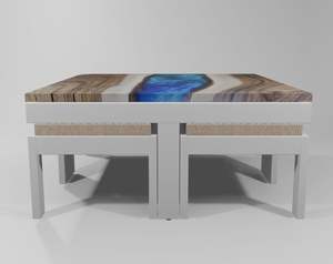 Mesa de Comedor Moderna Cuadrada de Resina Epoxi Hecha a Mano de Lujo para Sala de Estar, con Cubierta de Madera de Acacia, Impermeable, Regalo de Boda, Color Personalizado - Product Image 5